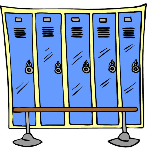 Cartoon drawing of blue and yellow lockers